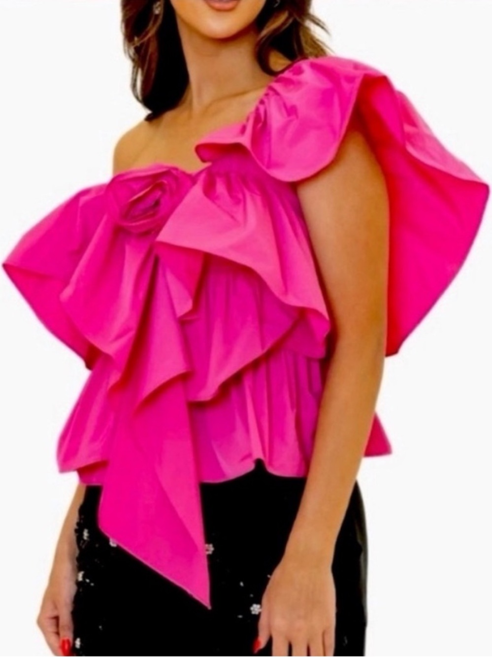 Zara Hot Pink Statement Off-Shoulder Ruffle Top - Picture 4 of 10